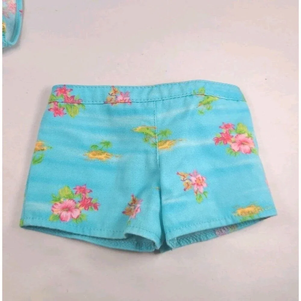 Pleasant Co. American Girl  Aqua Floral Shorts and Head Scarf
